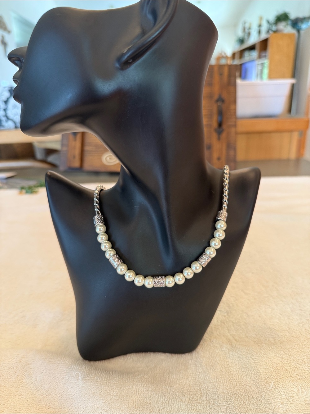Pearl and Silver Bead Necklace - White Pearls
